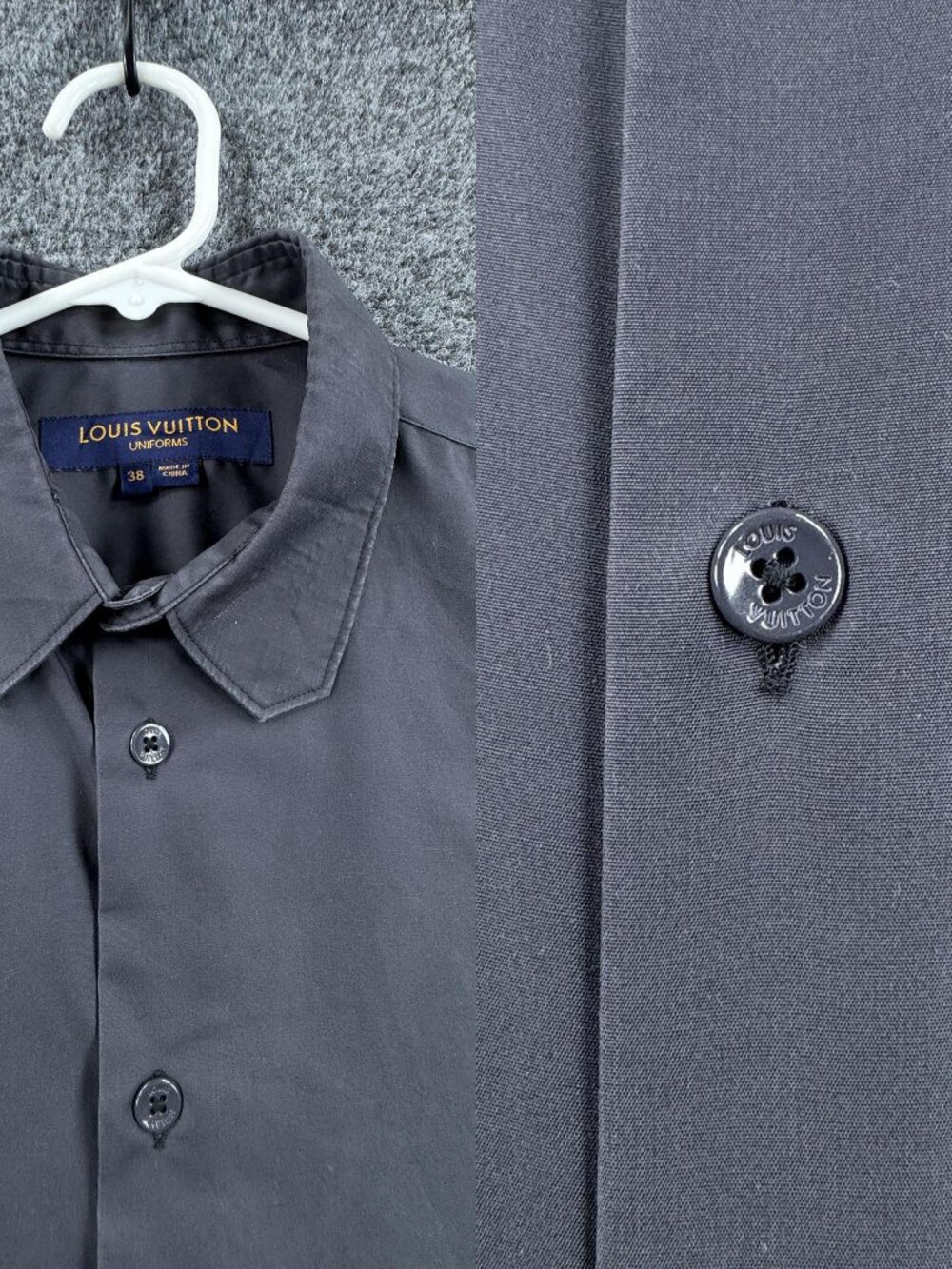 Louis Vuitton Uniforms Charcoal Men 38 Uniforms Cotton Button Up Solid Shirt